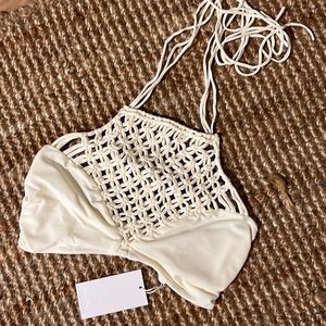 MIKOH Lanikai High Neck Halter with Macrame detail in Bone NWT